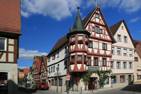 Half-timbered houses in the old town centre of Creglingen, Main-Tauber district, Baden-Württemberg,