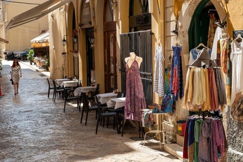 A shop selling clothes in Corfu Town on the Greek island of Corfu in the Ionian Sea, known for its