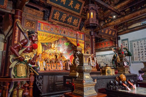 Main altar with statue of the goddess Mazu, Tainan Grand Mazu Temple, Yongfu Rd, West Central