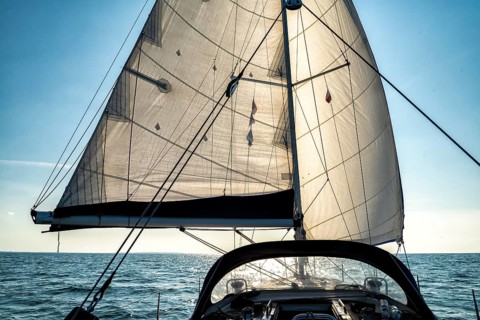 Bow of a sailing yacht on the sea