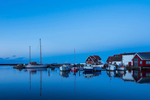 View of the harbour of Klintholm Havn in Denmark