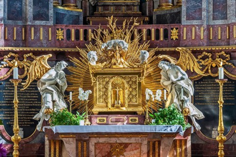 Tabernacle on the main altar of the Roman Catholic Church of St Verena, Bad Wurzach, Allgäu,