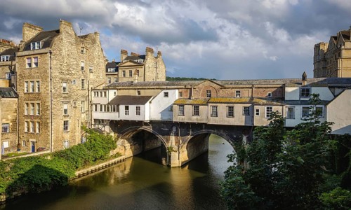 Old houses on a bridge over water in bath united kingdom england