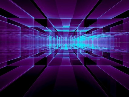 Abstract perspective technology background - computer-generated image. Fractal art: blocks and grid