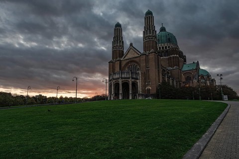 Koekelberg, Brussels Capital Region, Belgium, 10 30 2019 Monumental view over the basilica of the