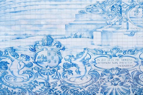 Azulejos traditional tiles in porto sao bento railway station portugal