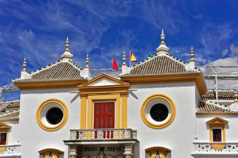 Entrance area, Plaza de Toros de la Maestranza bullring in Seville, Andalusia, Spain, Europe,
