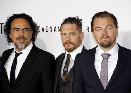 HOLLYWOOD, CA, Alejandro Gonzalez Inarritu, Leonardo DiCaprio and Tom Hardy at the Los Angeles