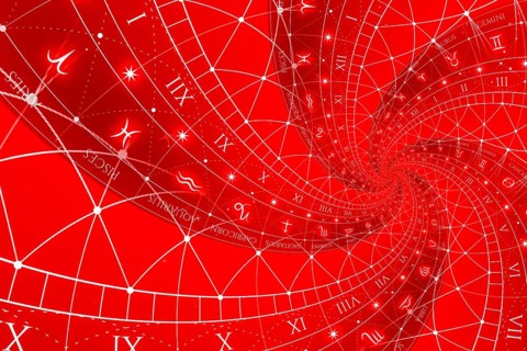 Astrology and alchemy sign background illustration, red