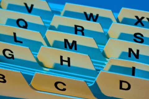 Alphabetical index for sorting index cards. Customer addresses and patient data. Austria