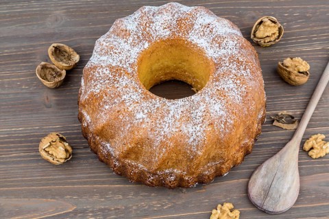 A marble cake for dessert. Delicious sweets usually also have a lot of calories
