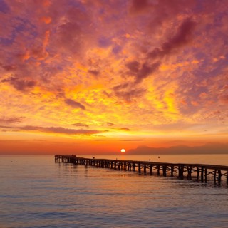 Majorca Muro beach sunrise in Alcudia Bay Mallorca at Balearic Islands of Spain