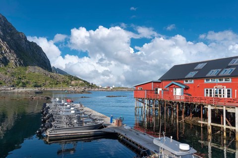Town centre with Brygga Restaurant, A i Lofoten, Moskenesoy, Lofoten, Norway, Europe