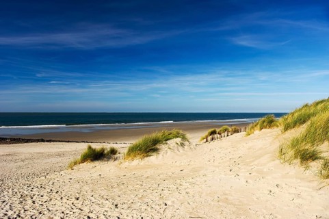 Empty beach with dunes waves and the sea
