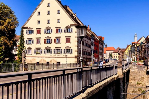 Rottweil, the oldest town in Baden-Württemberg, old high bridge over the moat and Thyssenturm in