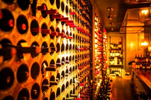 Dark wine shelf. Shooting Location: Toronto