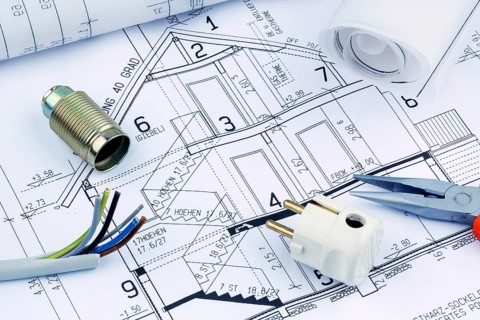 An architect's plan for the construction of a new home. Symbolic photo for financing and planning a
