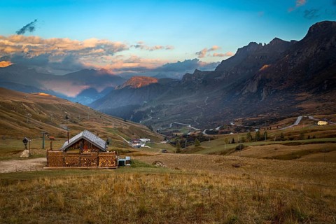 Alpine hot in Alps, Dolomites, Passo Pordoi, Italy, Europe