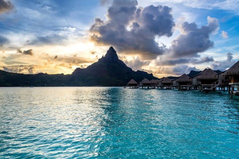 Bora Bora Island, French Polynesia. Web banner in panoramic view this mazing Beach