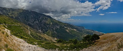 View from the Llogara mountain pass on the southern part as panorama stich