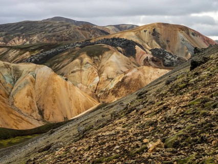 Rhyolite mountains, lava field, Landmannalaugar, Fjallabak nature reserve, highlands, Iceland,
