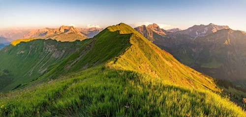 Fantastic sunset tour on the beautiful panoramic mountain Hoferspitze near Schrocken in the Allgau