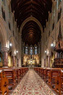 Cobh, Ireland, 15 August, 2022: vertical view of the central nave and altar inside the Cobh