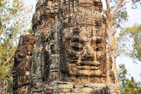 The north gate of Angkor Thom in Cambodia