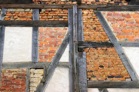Historical half-timbered construction in detail - in Hesse, Germany, Europe