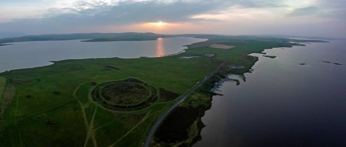Ring of Brodgar, stone circle and ditch, Neolithic monument, UNESCO World Heritage Site, drone shot