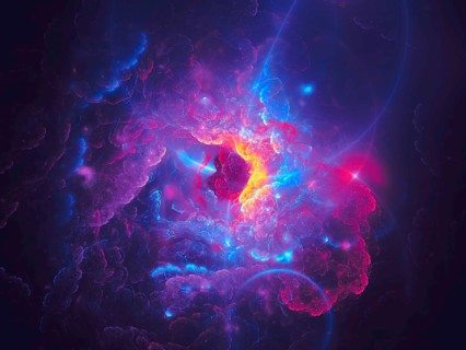 Abstract nebula - futuristic fractal backdrop. Digital art: unusual sky with lights and clouds.