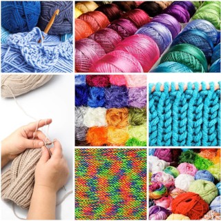 Knitting and crocheting threads in the collage