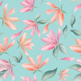 Magnolia flowers and leaves on turquoise background watercolor painting, seamless repeat pattern