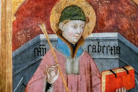 Saint Sebastian with a book and an arrow, altarpiece of the saints archangels, Gabriel Moger, 1407,