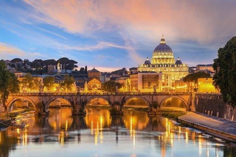 Sunset at Saint Peter Basilica, Rome, Italy, Europe