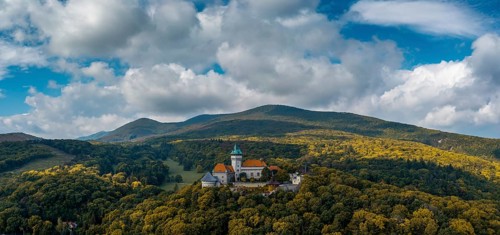 Smolenice, Slovakia, 26 September, 2022: panorama landscape of Smolenice Castle in the Little