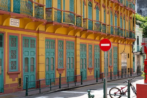 Rua do Volong street old town retro building in Macau