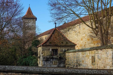Eastern town wall with Hohenner tower, Rothenburg ob der Tauber, district of Ansbach, Middle