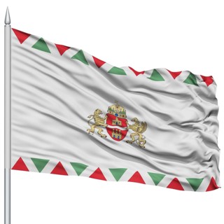Budapest City Flag on Flagpole, Capital City of Hungary, Flying in the Wind, Isolated on White