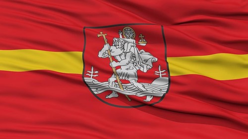 Closeup Vilnius City Flag, Capital City of Lithuania, Waving in the Wind
