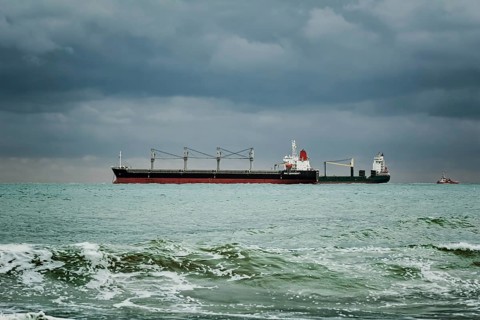 Dry Cargo Ships at Anchorage in the Black Sea Bay Varna, Bulgaria, Europe