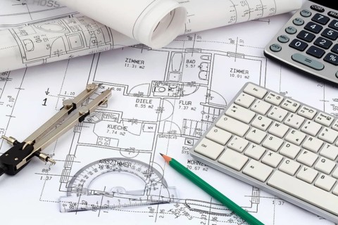An architect's plan for the construction of a new home. Symbolic photo for financing and planning a