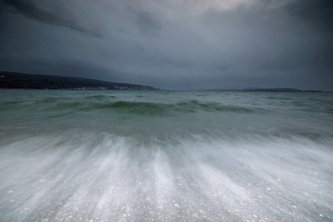 Heavy swell under a cloudy sky, harbour, Mittelzell, Reichenau, Lake Constance, Baden-Württemberg,