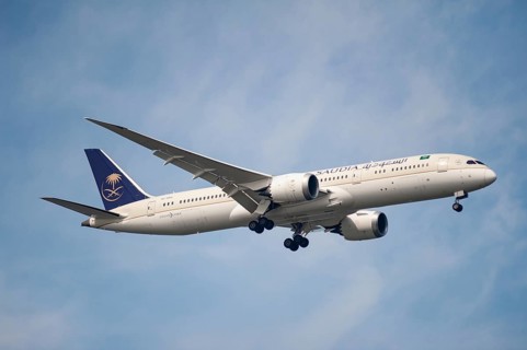 26.07.2023, Singapore, Republic of Singapore, Asia, A passenger aircraft of the Saudi Arabian