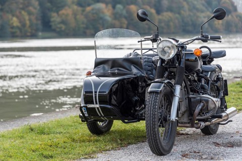 Motorbike with sidecar parked on an idyllic side road - sidecar bike