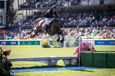Sameh El Dahabn of Great Britain and riding WKD Toronto compete in the first round of the 1.60m