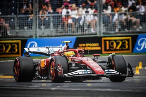 Lewis Hamilton of Great Britain drives the Scuderia Ferrari HP SF-25 during third practice in the