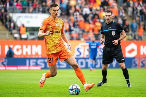 LUBIN, POLAND - AUGUST 6, 2023: Football match Polish PKO Ekstraklasa between KGHM Zaglebie Lubin