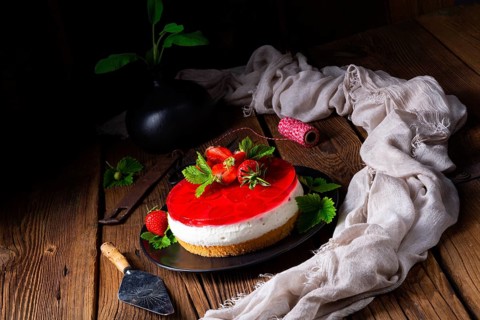 Delicious quark cream cake with strawberries