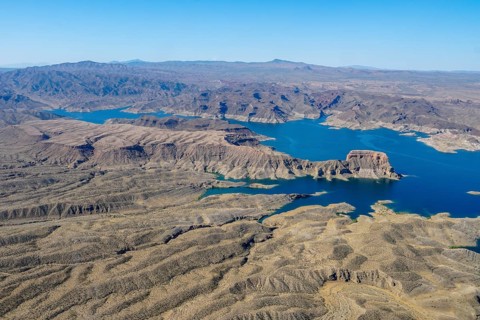 Aerial view of Lake Mead, man made lake that lies on the Colorado River, states of Nevada and